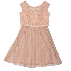 David’s Bridal Light Pink Petal Lace Bodice Dress Size 12 Short Cap Sleeve